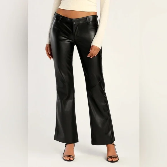 🌟FREE PEOPLE Love Language Black Vegan Leather Low-Rise Pants-Sizes 8 & 10 - Picture 2 of 15
